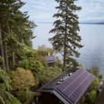 Exterior view of the Loom House, featuring a modern architectural design with a striking facade that incorporates natural materials and large windows. The house is set in a serene landscape, surrounded by trees and greenery, emphasizing its connection to nature. The design showcases clean lines and innovative features, reflecting contemporary residential architecture.